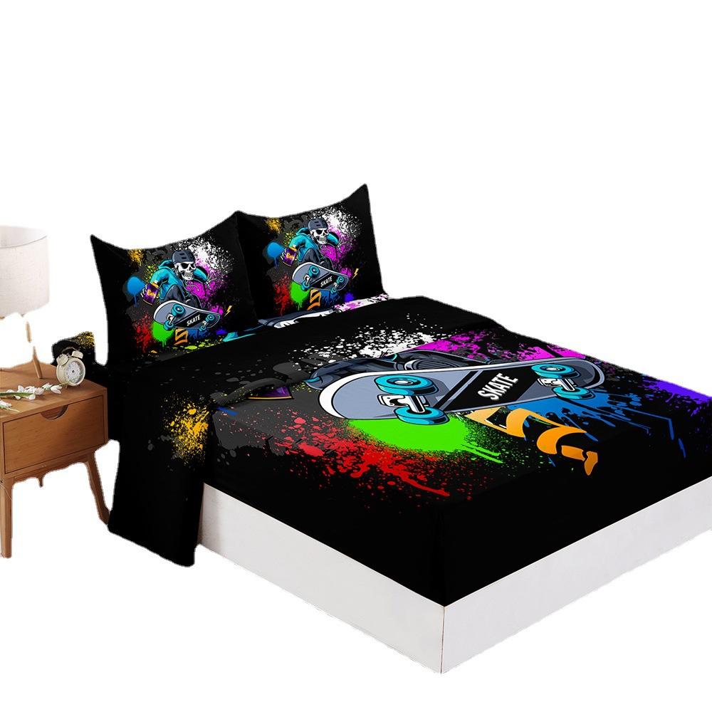 Mattress Sheet 3D Printed Skull Halloween Four-Piece Mattress Protective Cover Bedding Batch