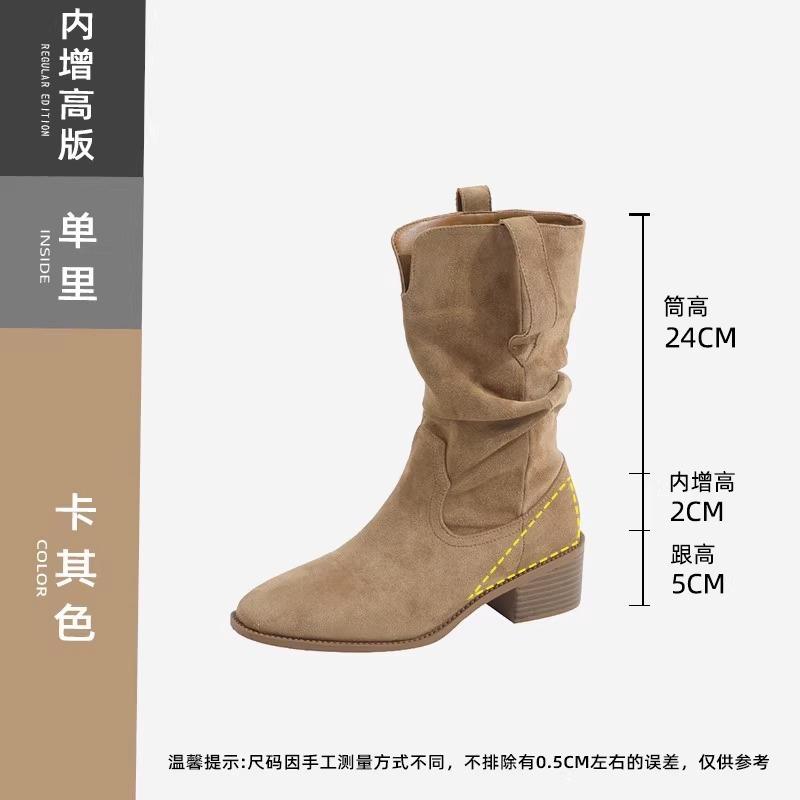 

High quality Martin boots Small inner heightening boots Women s new spring high heel medium tube short boots Stacking boots 40