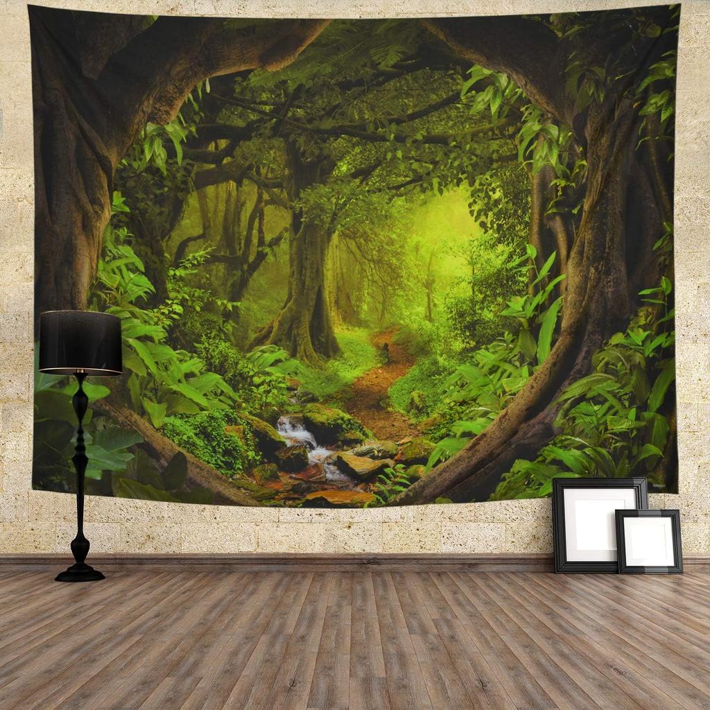 Tushelia Forest Tapestry Psychedelic Tree Cave Tapestries Fantasy Nature Landscape Backdrop Tapestries Stream Through Rainforest Jungle Tapestry Wall