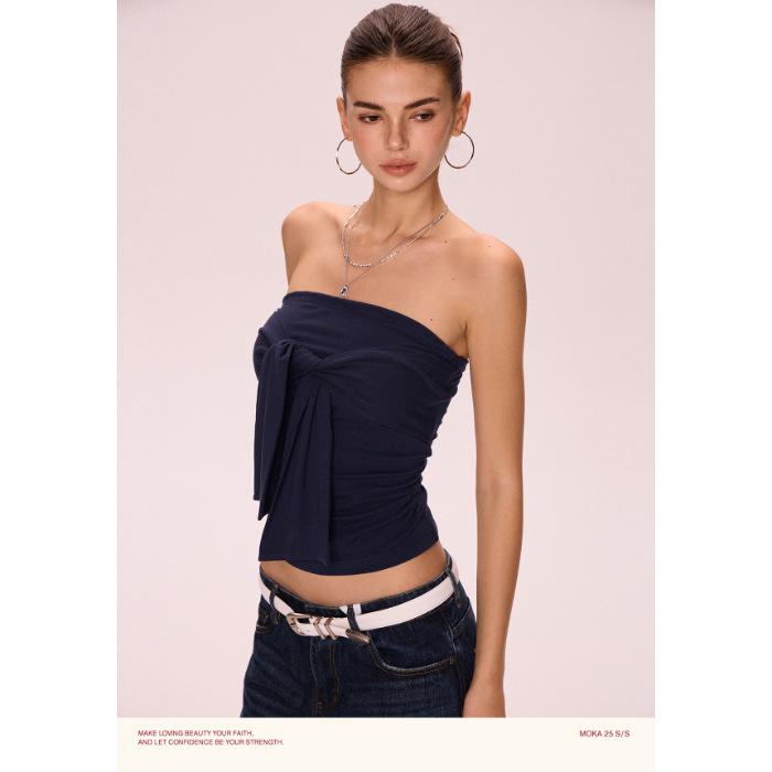 Women s 2025 Strapless Lace-up Vest: Unique Summer Design with Exquisite Feel. Small темно-синий