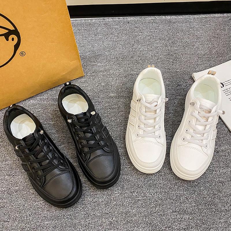 Women Casual Shoes Breathable Black White Pu Leather Sneakers Fashion Driving Walking Tennis Shoes for Woman Skate Flats