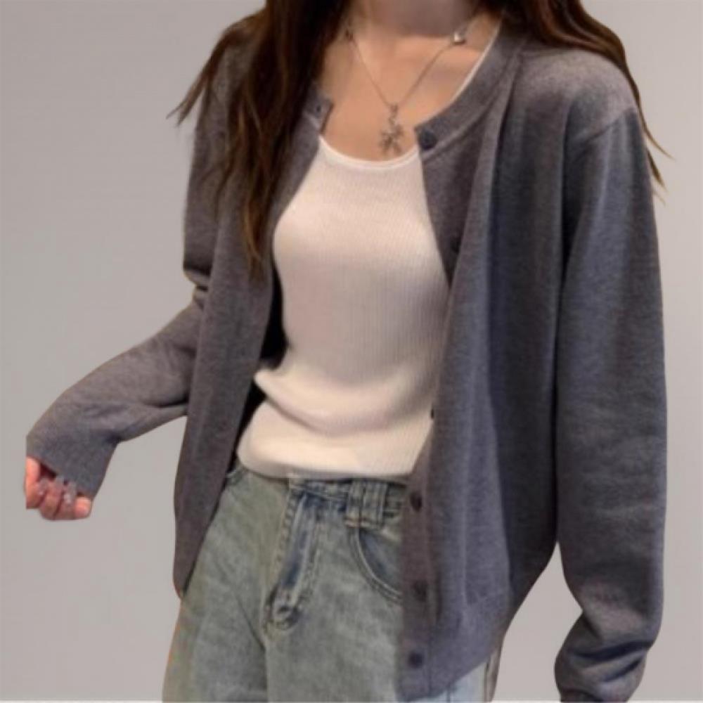 New Arrivals Open Run Women Basic Color Round Neck Slim Fit Long Sleeve Knitcard