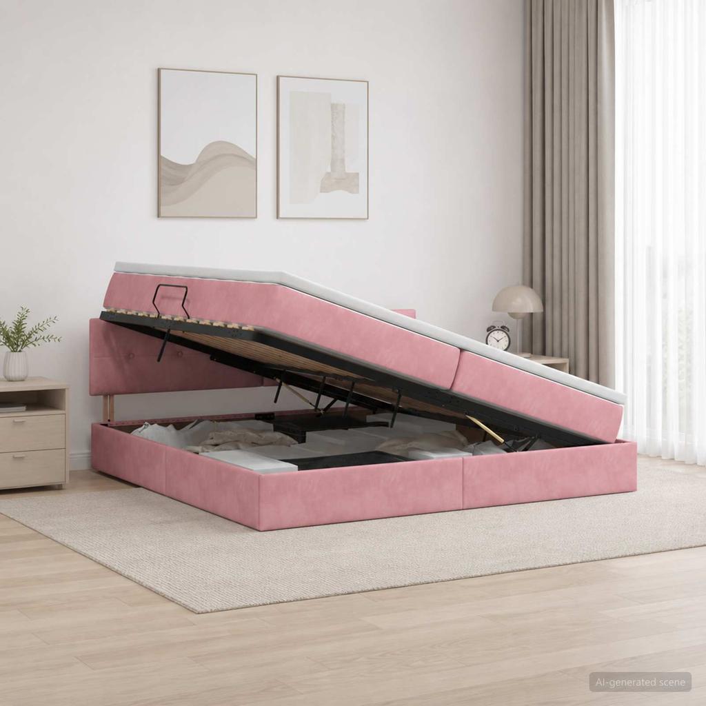 Storage Bed with Headboard Pink 200 X 200 Cm Velvet