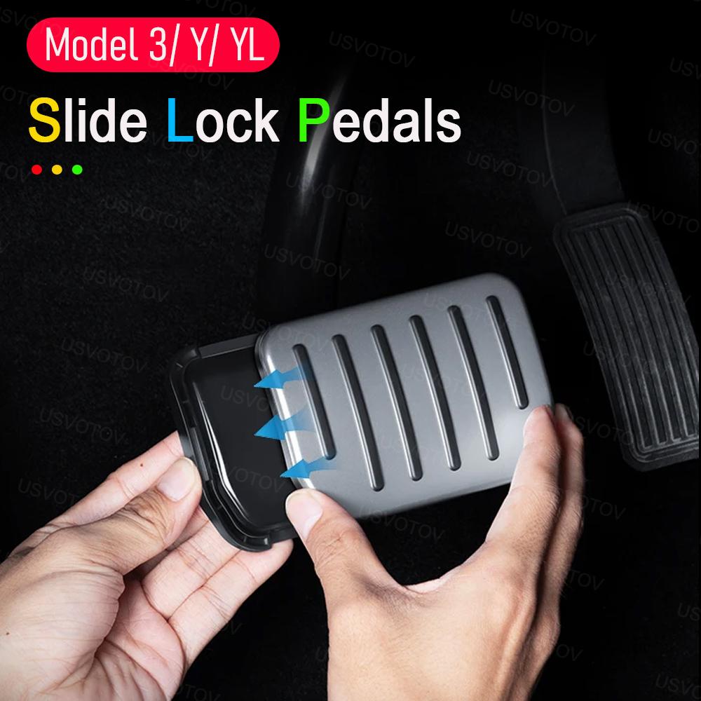Slide Lock Design Accelerator Brake Foot Pedals Cover For Tesla Model Y YL Model 3 Performance Pedal Sets 2021-2026 Accessories