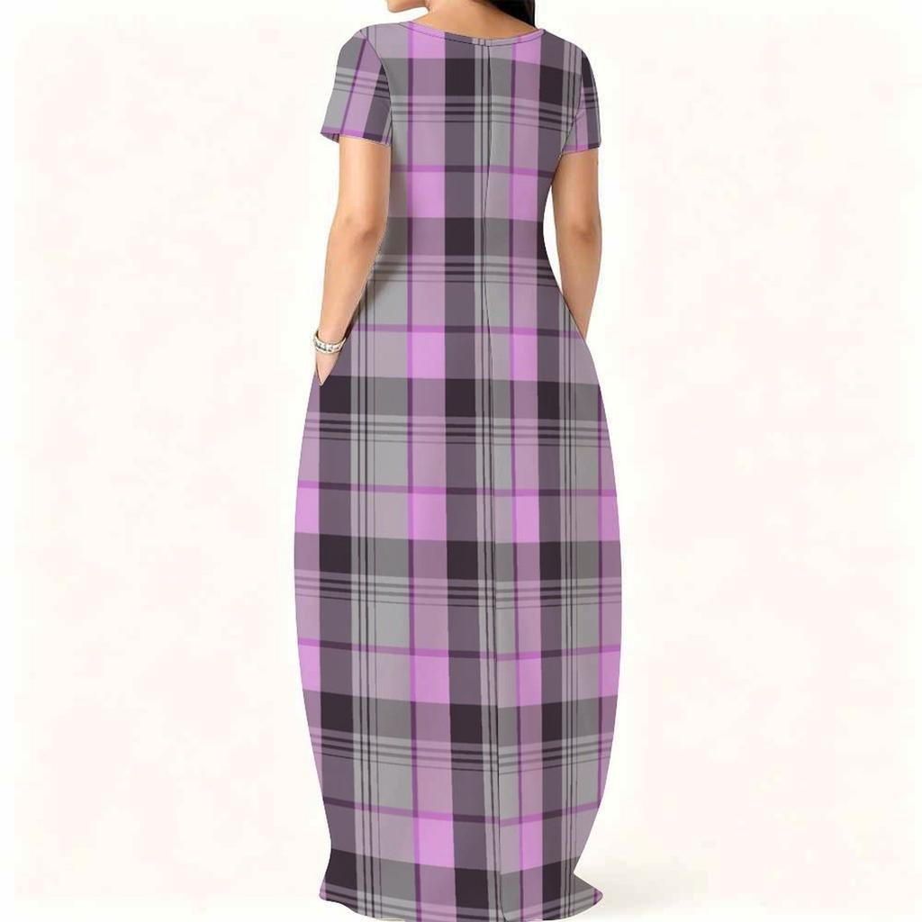 Women Loose Round Neck Short Sleeve Dress Plus Size Summer Light Casual Outfit
