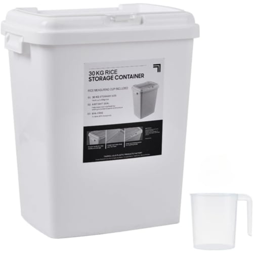 Riuuyyi Rice Storage Container, 20kg/30kg Capacity, with Measuring Cup and Lid, Washable, Insect-Resistant, Moisture-Resistant, Airtight, for Rice, Be