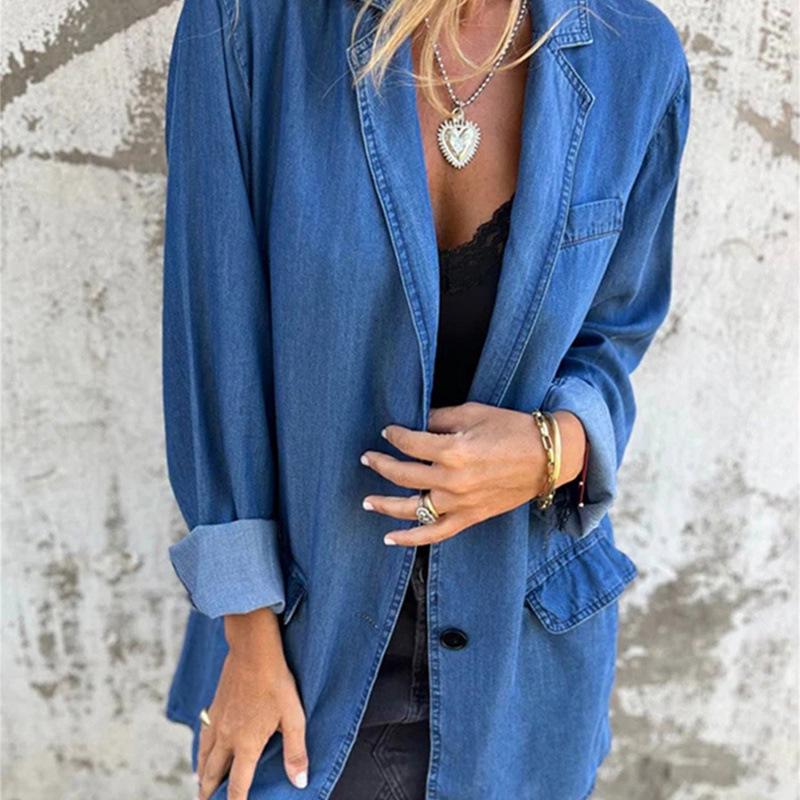 

2026 Retro European-American Style Lightweight Denim Jacket, Long Sleeve S