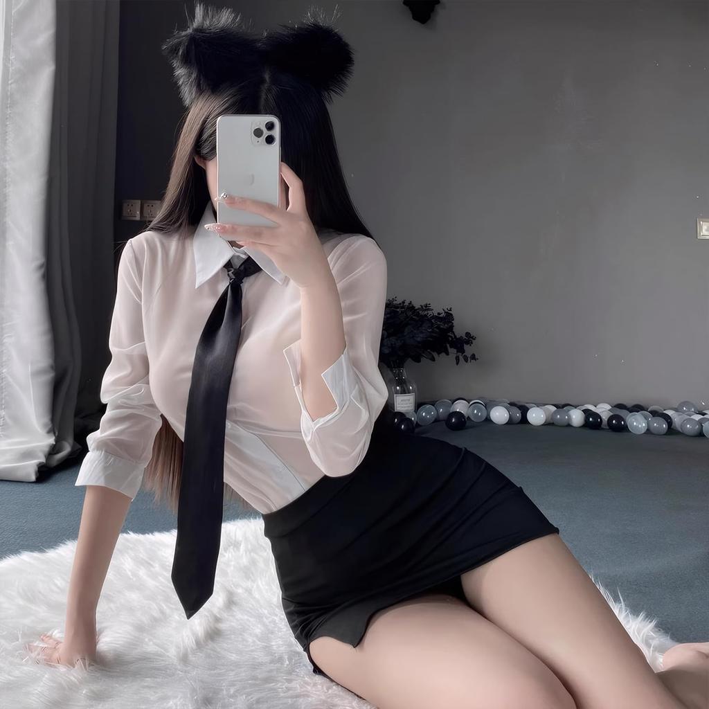 OL Secretary Cosplay Sexy Erotic Extreme Female Teacher Teacher Costume Suit Mini Skirt Ladies Temptation Costume 5 Piece Set [Sexyhot] See-Through