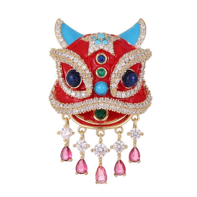 National Trend Lion Dance Brooch, High-end Women's Niche Design Sense Creative Brooch, Light Luxury and Elegant Brooch