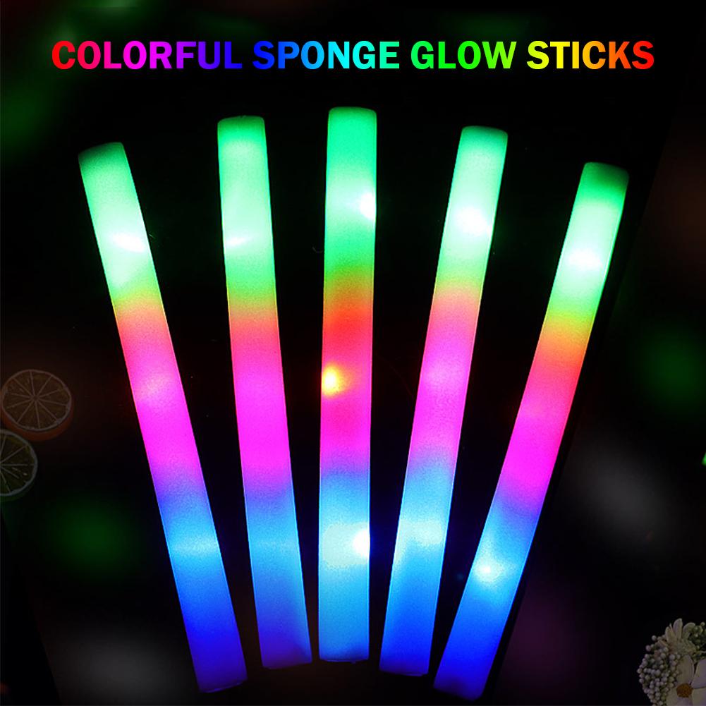 LED Glow Foam Stick Colorful Sponge Glow Stick Last Up 10H Glow in The Dark Concert Party Rave Supplies