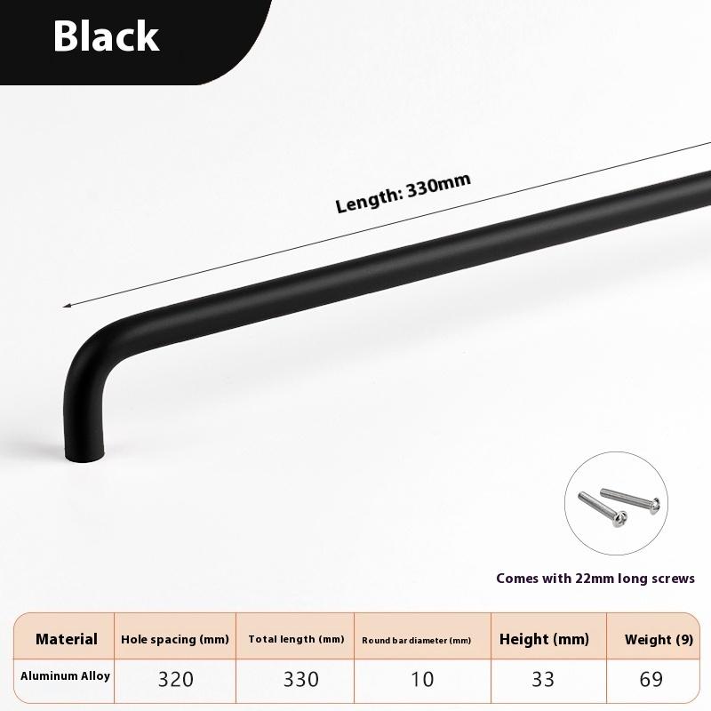 

Барвисті Прості Меблеві Ручки Шафи Ручки для Дитячої Кімнати Ручки-Кулі для Шухляд Сучасна Фурнітура з Алюмінієвого Сплаву Black 330MM