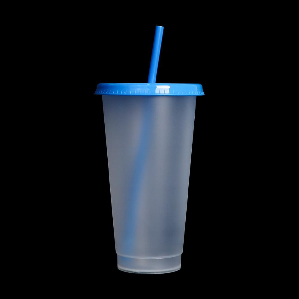 710ml Black White Straw Cup With Lid Color Change Coffee Cup Reusable Cups Plastic Tumbler Matte Finish Coffee Mug DROPSHIPPING