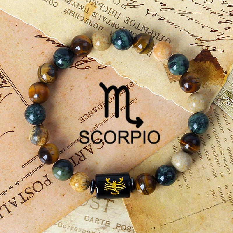 12 Constellation Zodiac Signs Bracelet Men Women Natural Tiger Eye Stone Beaded Couples Bracelets Scorpio Birthday Beads Jewelry