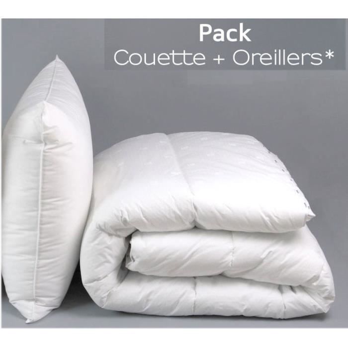 Couette Blanche 140 x 200 cm + 1 oreiller 60 x 60 cm (1 personne) 450 gr/m² "Fabrication Française"