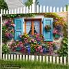 2D Blumenfenster Kulisse, Rustikales Steinhaus mit Weinranken Fotografie Hintergrund für Alle Anlässe
