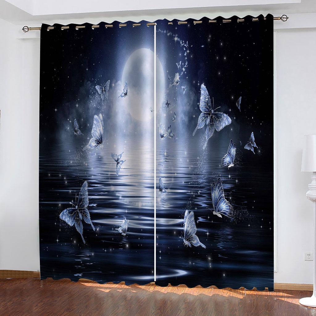 

HUANZHUANG Decorative Curtains Milky Way Night Starry Moon Curtains For Large Windows, New Fashion Living Room Office Home Decor W70xH160cmx2&Grommet Top