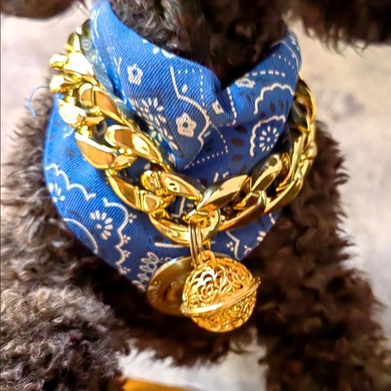 Pet Chain Collars Dog Cat Collar Gold Cuban Link Dog Collar Plastic Gold Dog Chain with  Bell for Puppy Small Medium Large Dogs