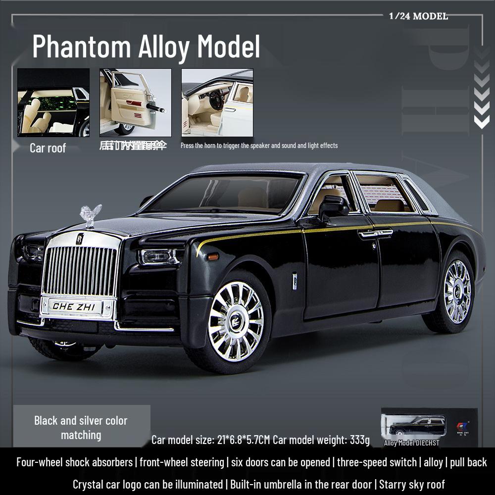 Modello di auto in lega Rolls-Royce Phantom in scala 1/24 con suono, luce e tetto cielo stellato per la collezione e la decorazione dei bambini.