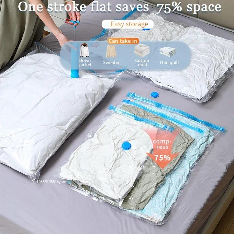 Space Saving Thickened Vacuum Seal Compression Bags Foldable Moisture Proof Storage Organizers For Household Clothes And Quilts