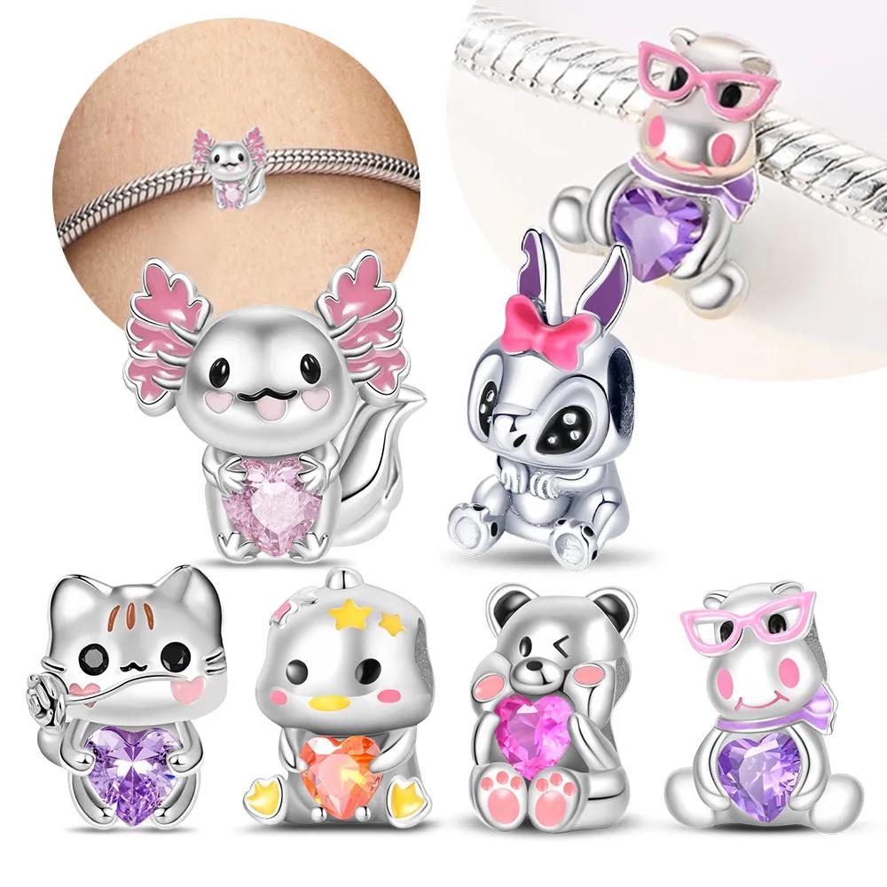 Copper Pink Cat Duck Cute Carton Charms Beads Fit Original Pandora Bracelets Diy Charm Bead For Women Fine Jewelry