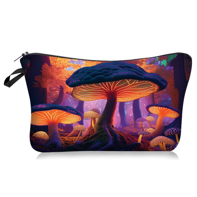 1pc Vintage Mushroom Moon Pattern Makeup Bag Pouch for Women Girls Travel Portable Makeup Storage Bag