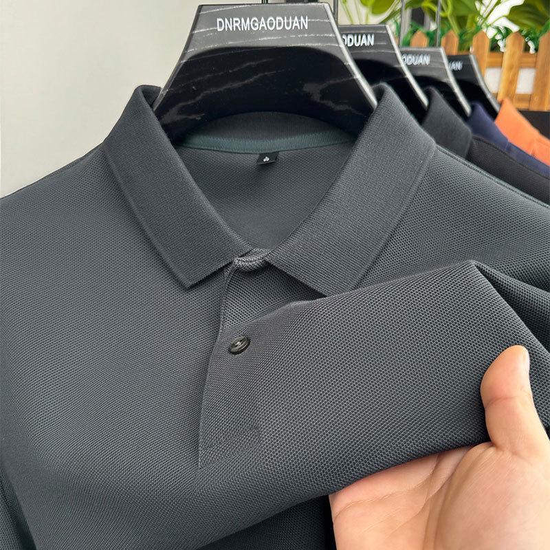 Men's Solid Color 100% Cotton Polo - Short-Sleeve, Summer Casual Lapel Top for Middle Age
