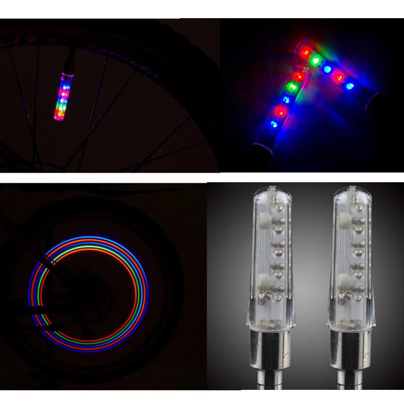 2Pcs LED Tyre Tire Valve Caps Wheel Spokes LED Warning Light for Bike  Mountain Road Bicycle