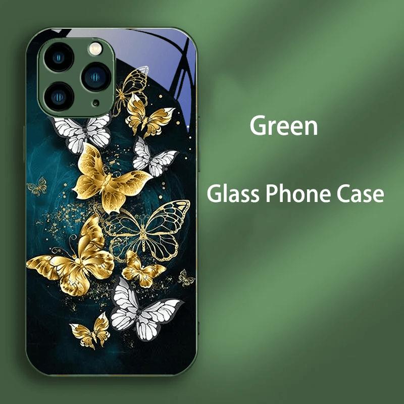 Case For iPhone 11 12 13 14 15 16 16e Tempered Glass Phone Cover For iPhone16 Pro Max 15 Plus 12 Mini Hard PC Glass Color Fundas
