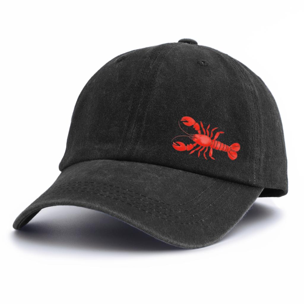 1pc Lobster Print Washed Baseball Cap for Adults, Minimalist Retro Style Casual Soft Adjustable Dad Hat, Perfect As Gift