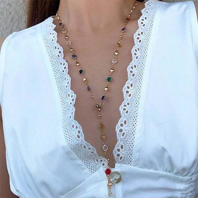 Collana Lunga Colorata Imitazione a Y Catena in Metallo per Clavicola Gioielli per il Corpo per Feste