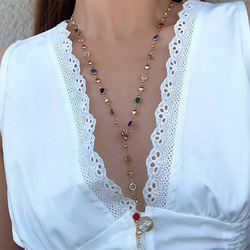 Colorful Imitation  Long Y-Shaped Necklace Metal Collarbone Chain Holiday Party Body Jewelry