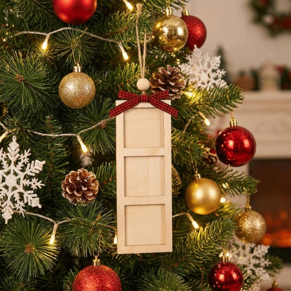 1/3pcs Creative Wooden Christmas Photo Frame Handmade DIY Hanging Ornament Bow Pendant Christmas Tree Decorations New Year Gifts