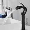 Deck Mounted Bathroom Sink Faucet Brass Black Bathroom Sink Faucet Waterfall Hot and Cold Water Mixer Faucet