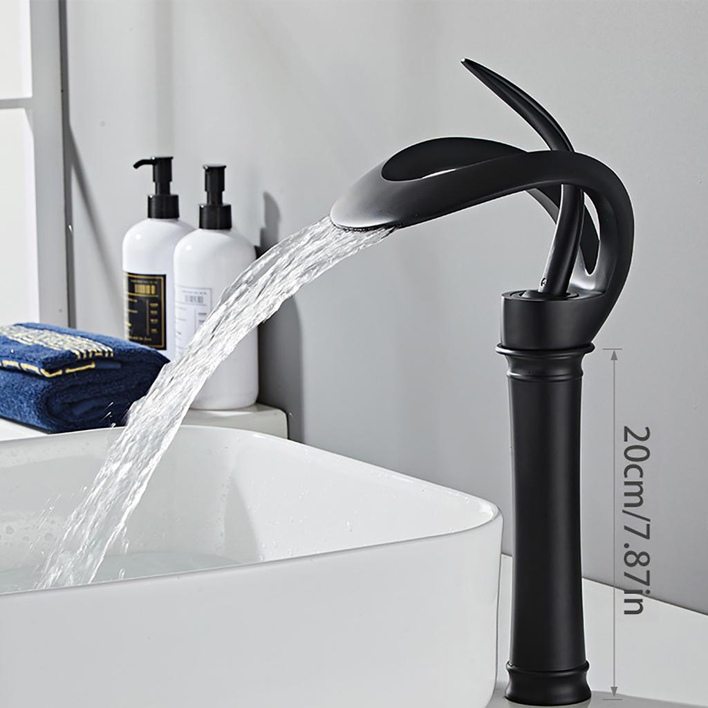 Deck Mounted Bathroom Sink Faucet Brass Black Bathroom Sink Faucet Waterfall Hot and Cold Water Mixer Faucet
