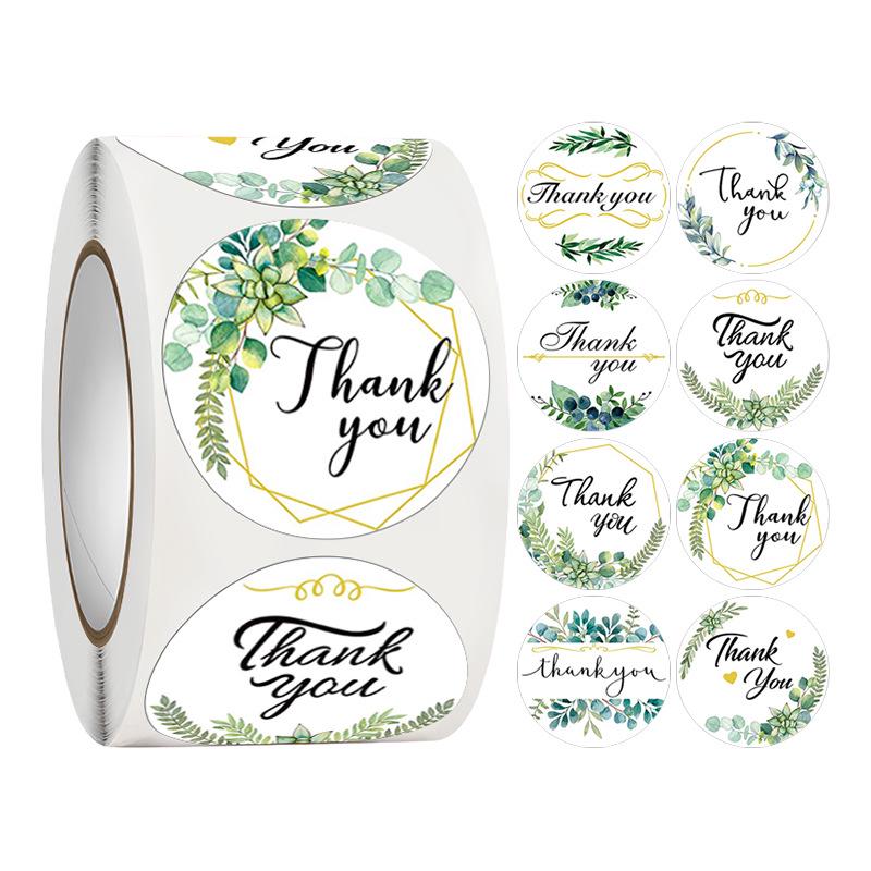 500-Roll 3.8cm Floral Thank You Stickers: Round Adhesive Labels for Gift Wrapping & Sealing