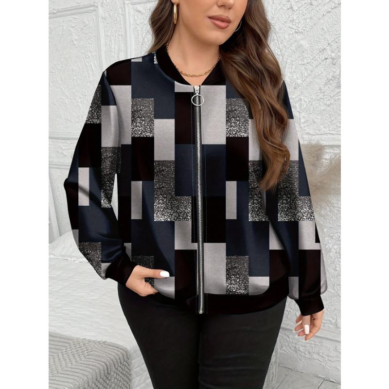 Women S Plus Size Long Sleeve Casual Bomber Jacket