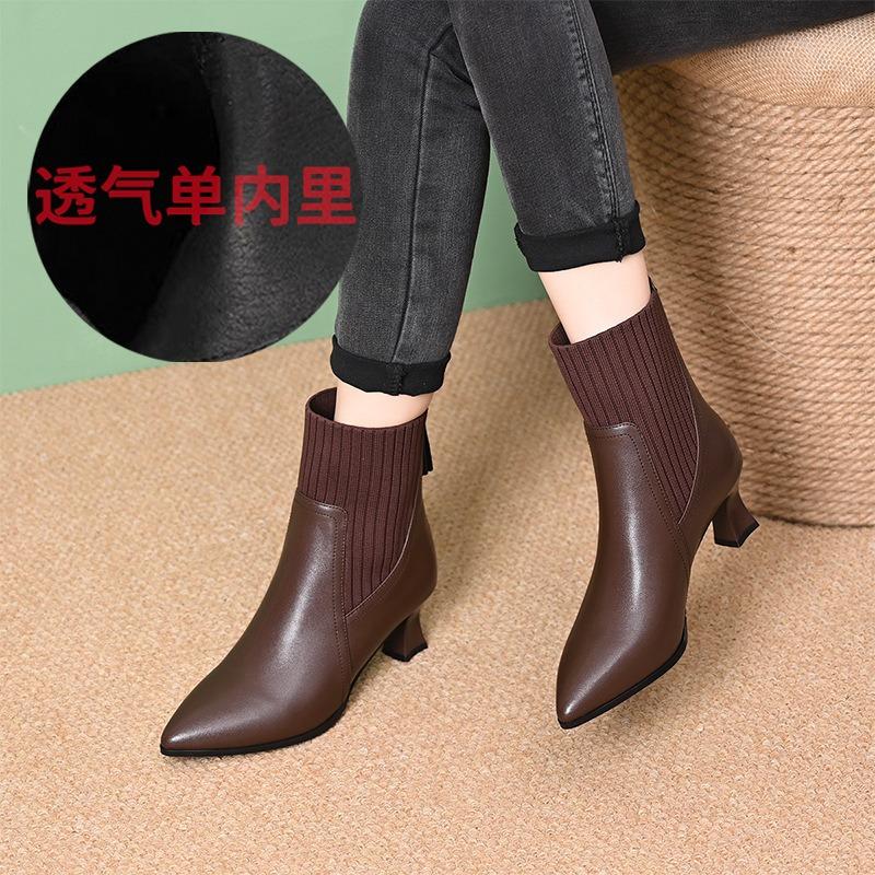 

Pointed elastic boots women s autumn and winter high heels temperament versatile short boots women s thin heels thin boots 40 світло-коричневого кольору