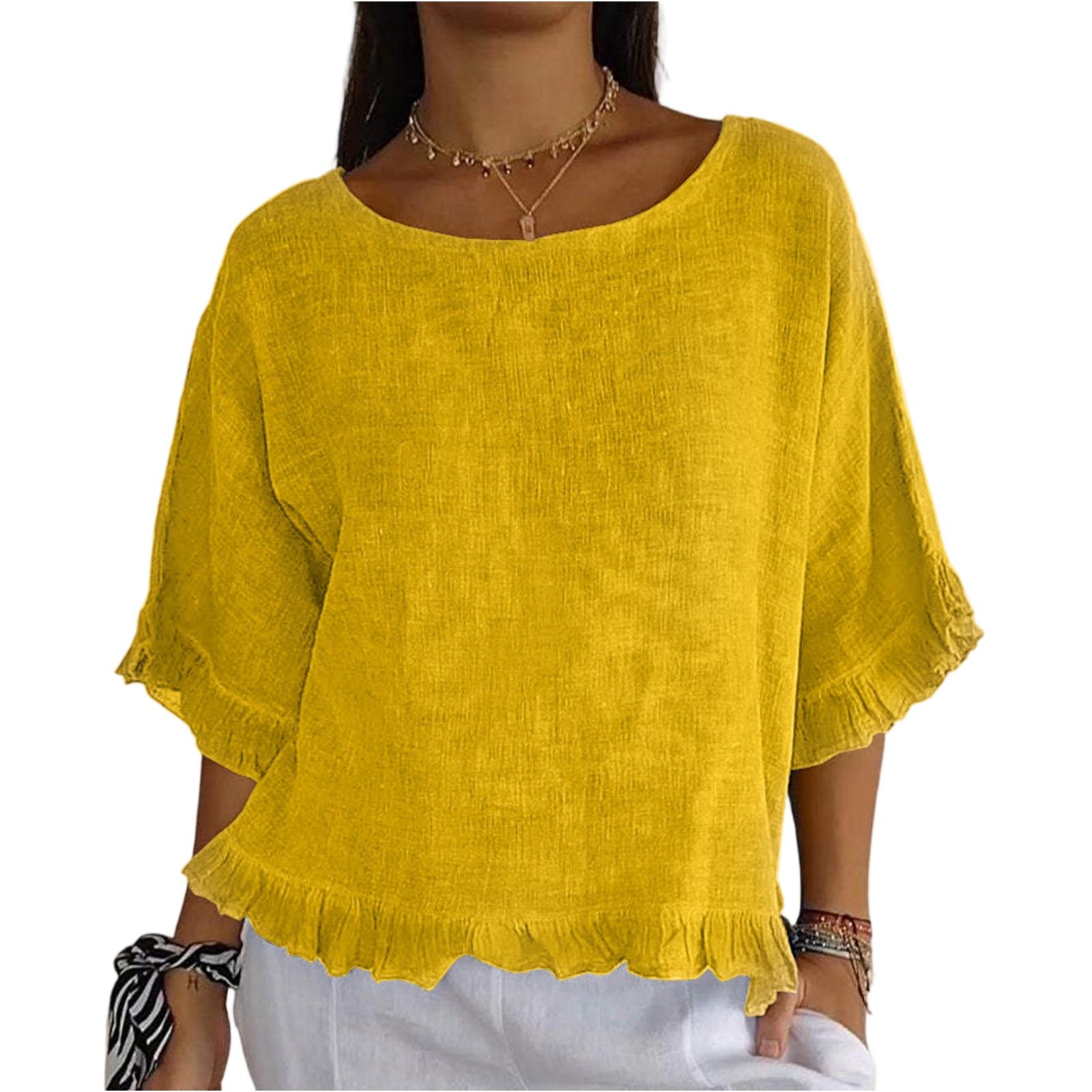 

Women s Fashionable Loose Casual Round Neck Color Shirt Top Color Shirt Top XXL жёлтый