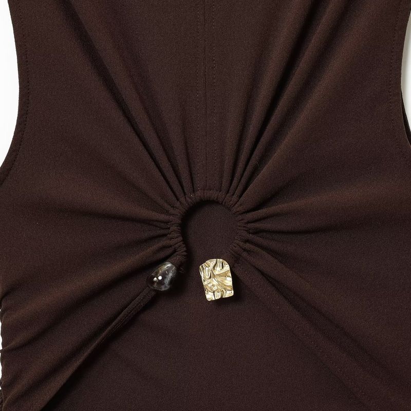 Kaslead New Women Clothes Western Style Fashion Back Split Round Neck Sleeveless Dress 7484167