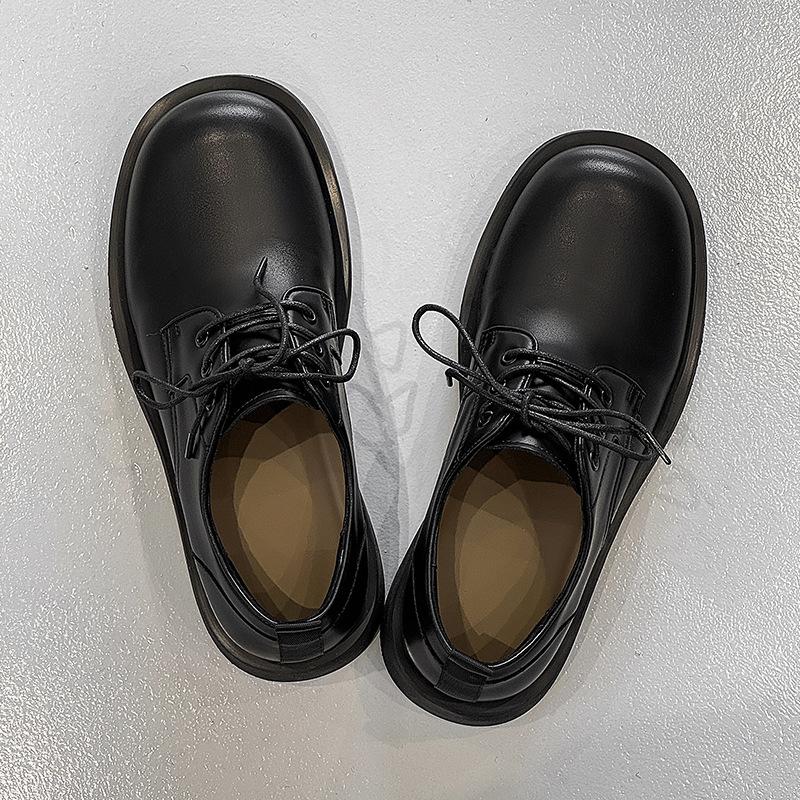 Black Platform Derby Shoes, New Niche Heightening Casual Leather Shoes, British Commuter Big Head Shoes