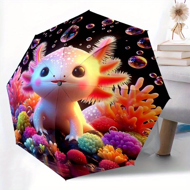 1pc Axolotl Bubble Durable Cartoon Folding Umbrella, Portable 3-Fold Compact Umbrella for Men and Women, Suitable for Travel or Daily Use.G002