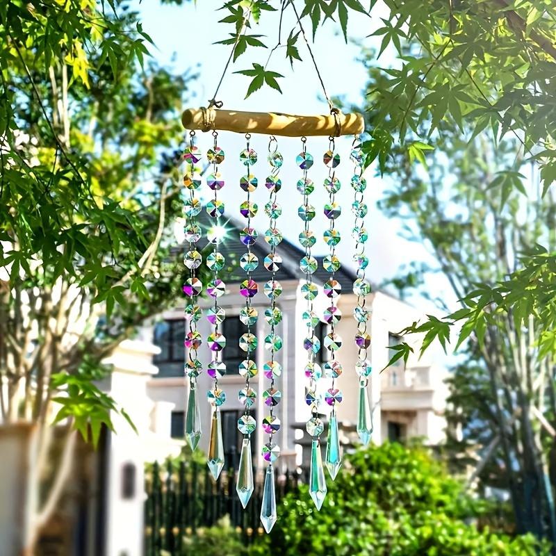 1pc Glass Suncatcher Hanging Crystal Wind Chime with Colorful Glass Bead Chains and Wooden Bead Pendant for Jewelry Making
