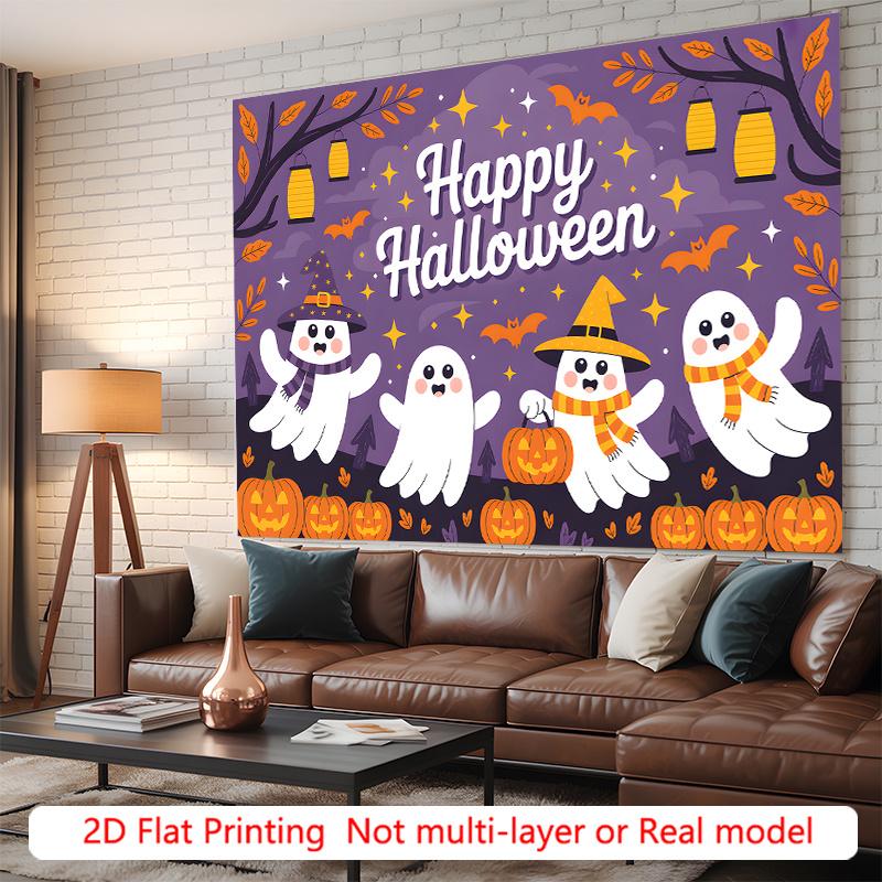 Party Backdrop Halloween Flat Ghosts Pumpkins Bats Event Photo Background Party Decor