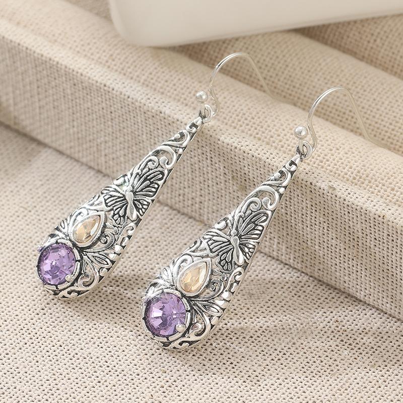 

Ethnic Boho Blue Zircon Silver Plated Pendant Earrings Vintage Dangle Water Drop Earrings For Women Casual Jewelry