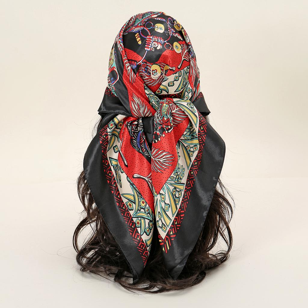 90*90cm Women Scarf Silk Feeling Hair Neck Square Brand Office Bandanna Muffler Waiter Flight Attendants Handkerchief Rings Wrap