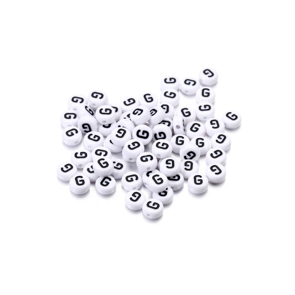 Bílé kulaté korálky s černými písmeny – sada 26 písmen pro vlastní výrobu náhrdelníků a řetízků na telefon