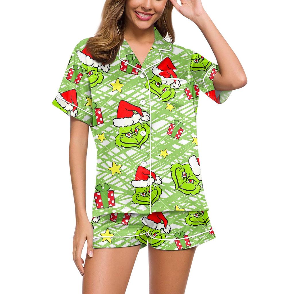 Women's Soft Two-piece Printed Pajama Set Short Sleeved Shorts Set Casual Clothing Set Pajamas