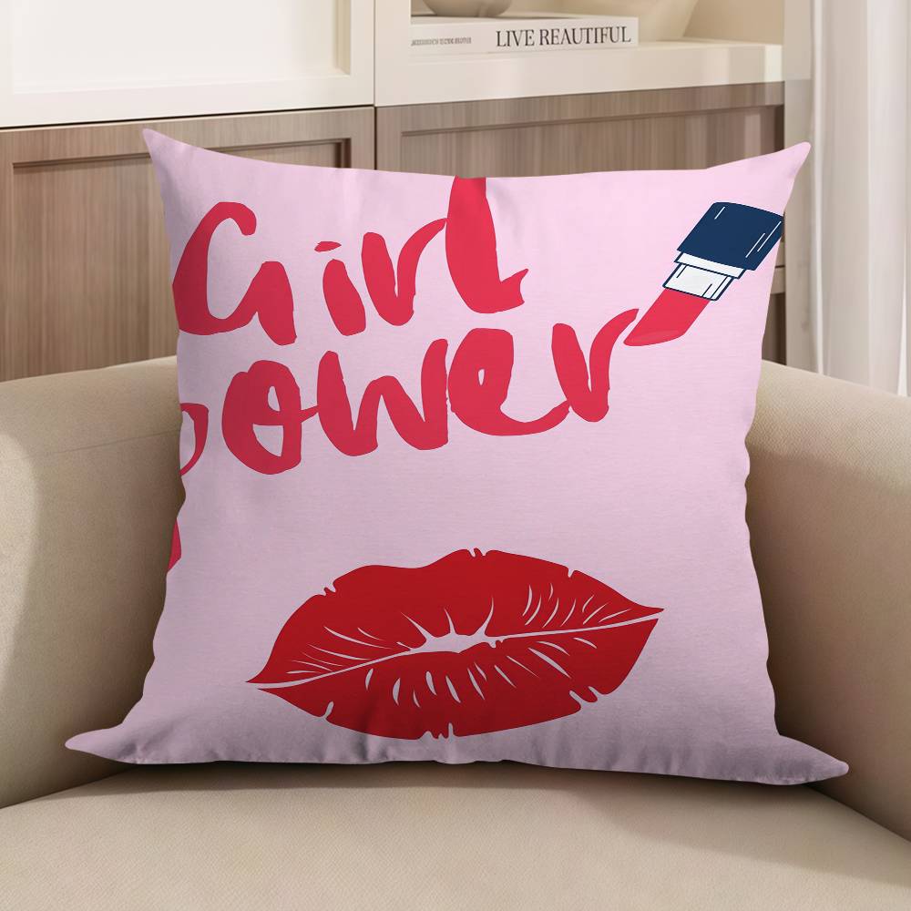 1PC Feminist Fashion Art Pink Girl Power Cushion Cover Polyester Sofa Cushions Decorative Pillows Home Decoration Pillowcover
