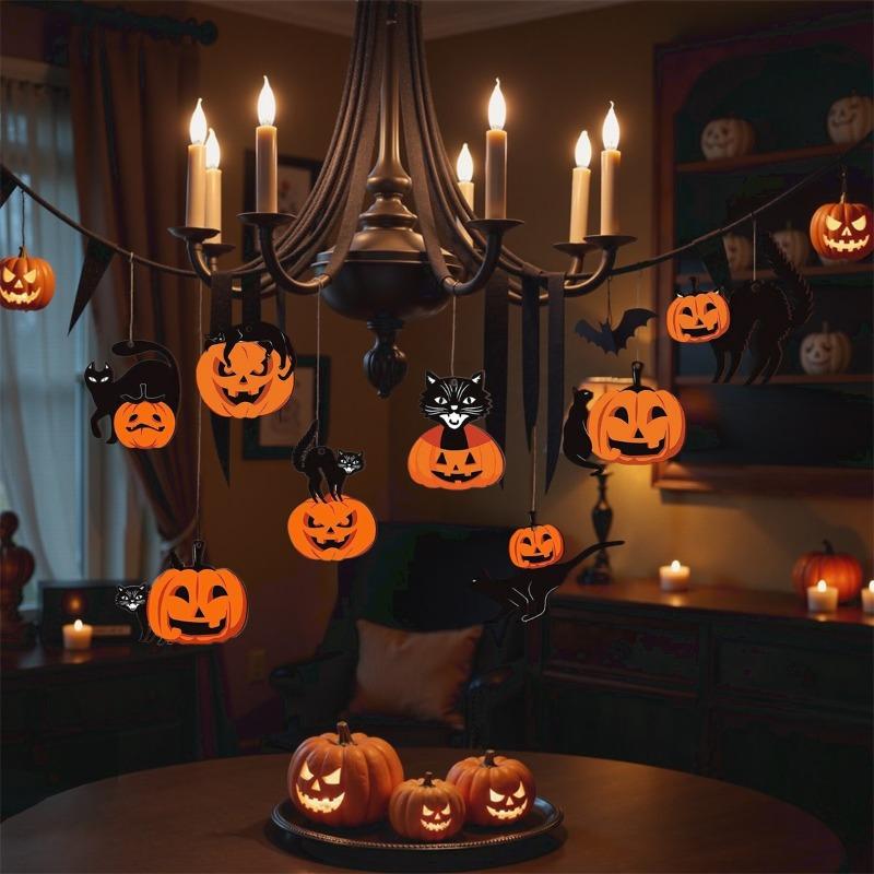 Wooden Pumpkin Black Cat Hanging Decorations Halloween Ornaments for Home Wall Party Decor Festival Room Holiday Accessories