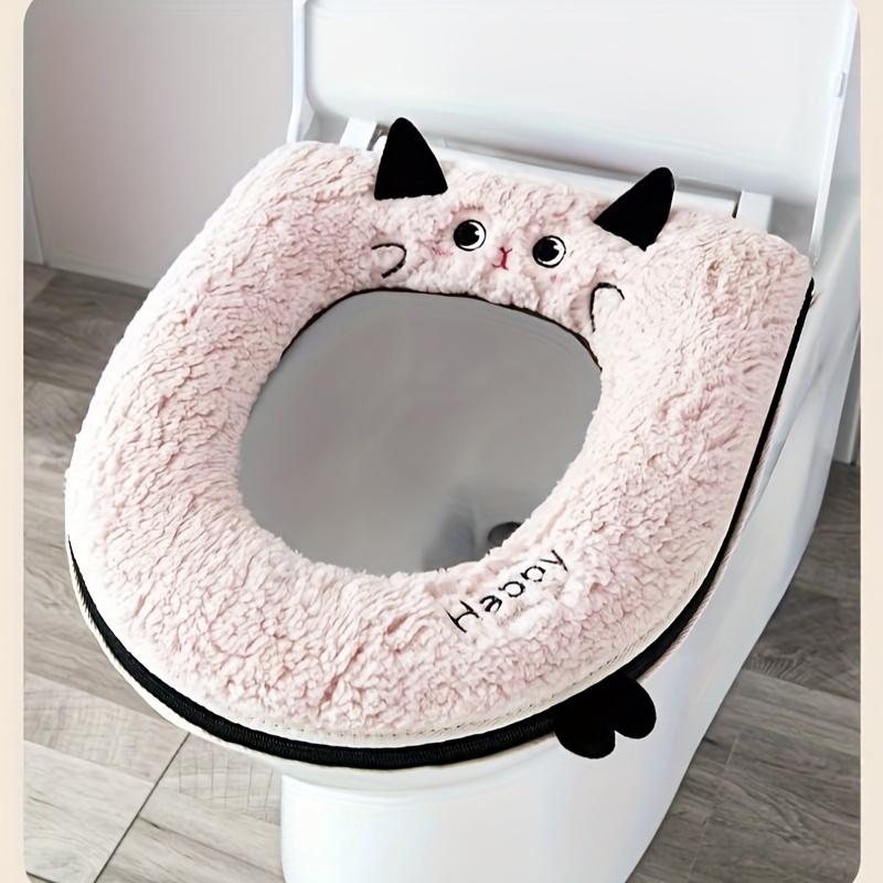 Nouveau Coussin de Siège de Toilette Chat de Dessin Animé Doux Imperméable Fermeture Éclair Couvercle de Toilette Amovible Chaud Épaissi Coussinet de Siège de Toilette Universel